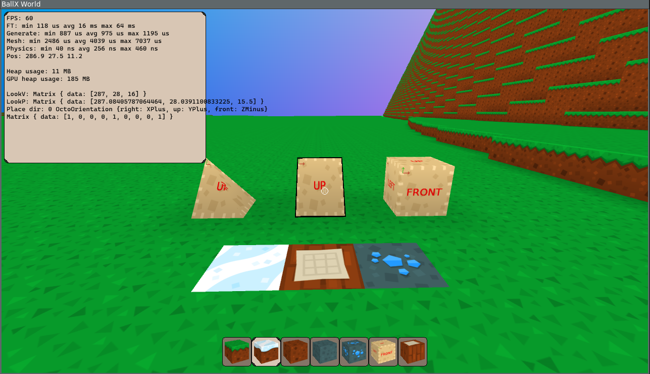 Screenshot from the voxel engine showcasing a few different block types